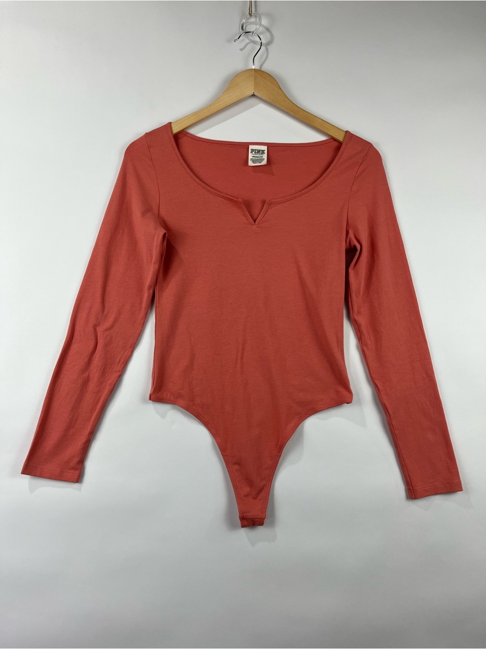 PINK Victoria’s Secret 95% Cotton Stretch Long Sleeve Bodysuit S